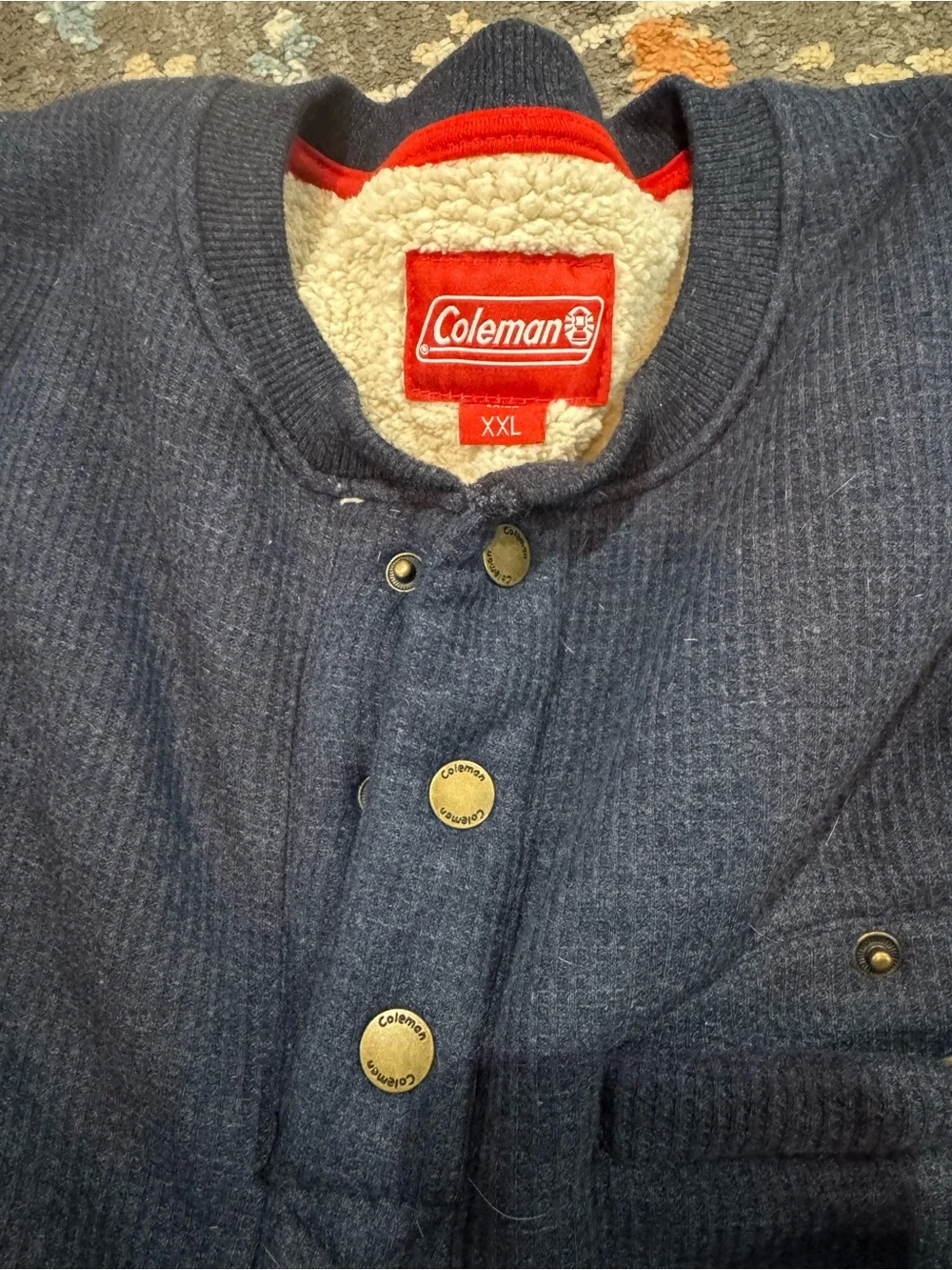 Coleman Sherpa Fleece Lined Henley Thermal  Shirt Snaps Pocket Mens XXL‎ Blue
